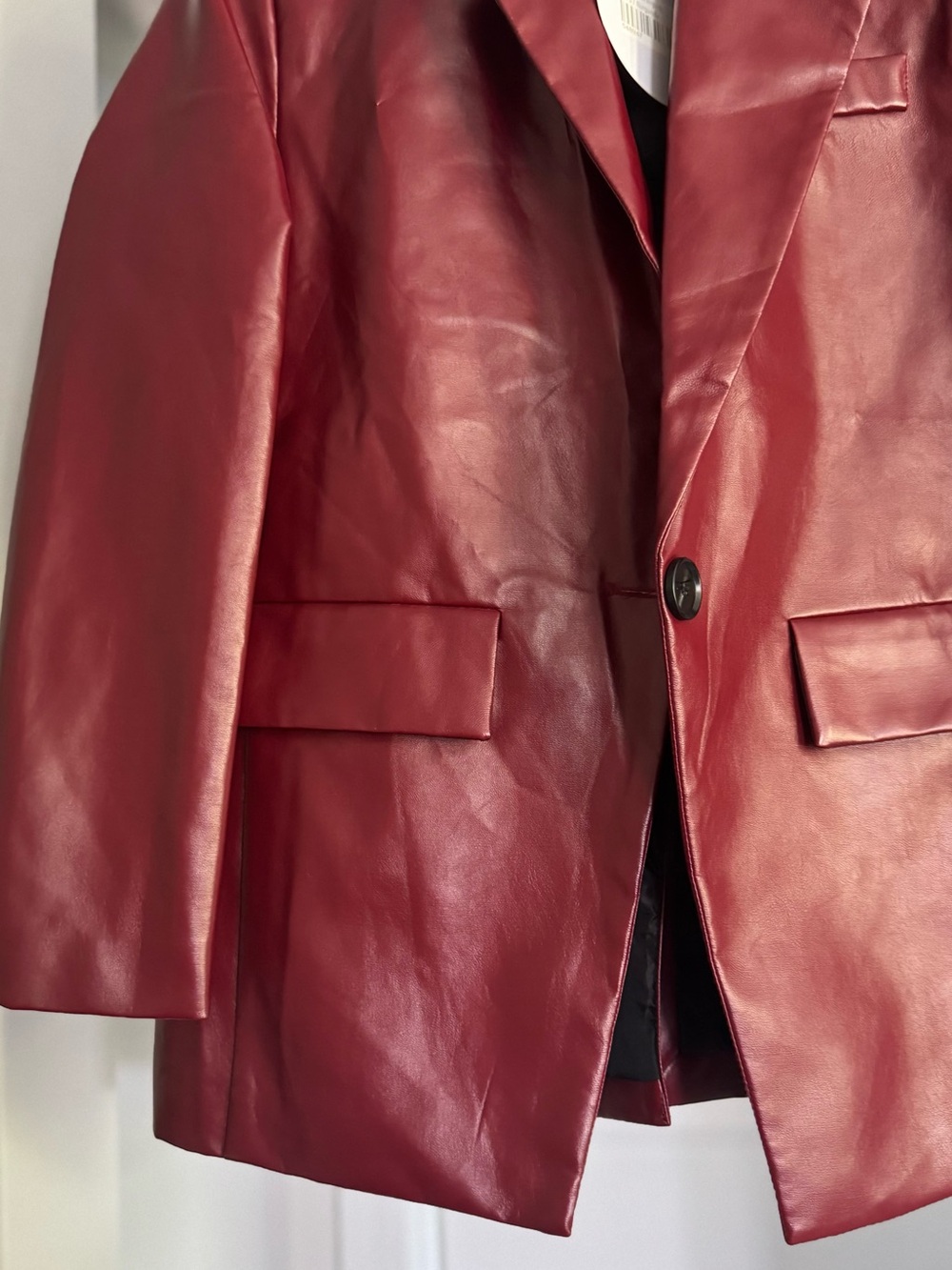 Princess Polly Woman’s Burgundy Leather Blazer Jacket - Picture 7 of 7